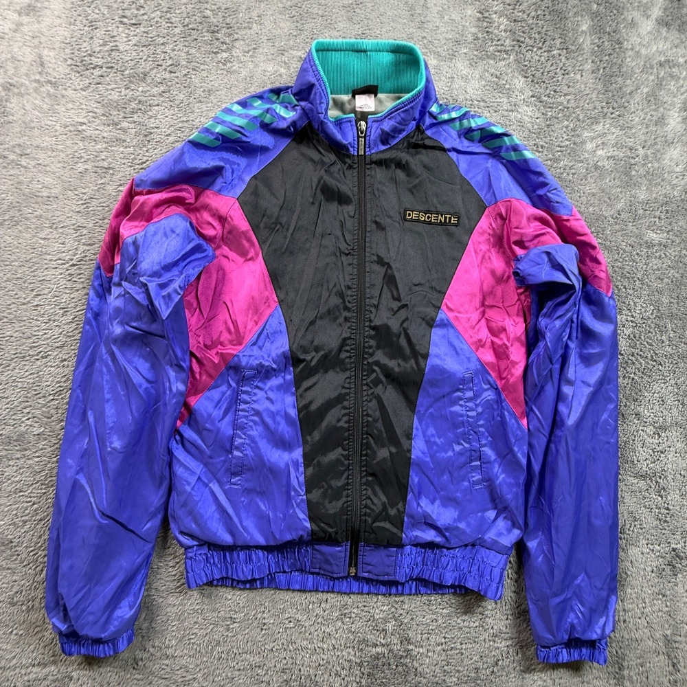 Descente Windbreaker Jacket Womens L Purple Colorblock Vintage Japan Jazz Wave
